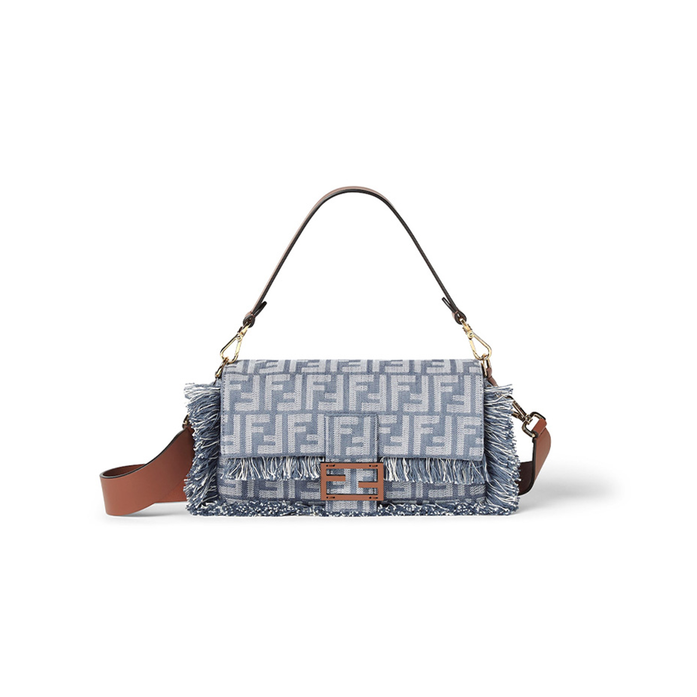 FENDI BAGUETTE BLUE DENIM EFFECT FF JACQUARD BAG 8BR600AUT4F1SXQ (27*15*6cm) FENDI BAGUETTE BLUE DENIM EFFECT FF JACQUARD BAG 8BR600AUT4F1SXQ (27*15*6cm)